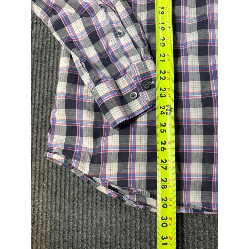 Banana Republic Slim Fit Plaid Button Down Shirt Mens XL Navy Pink Long Sleeve